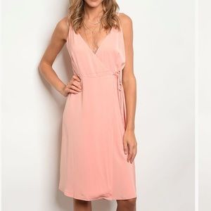 Hommage Peach Tie-Waist Surplice Dress
